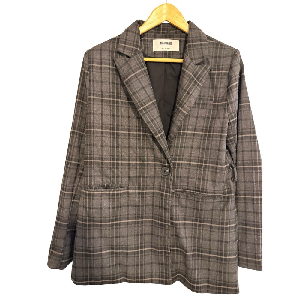 4th & Reckless Gray Grey Plaid Button Closure Blazer Size Large L